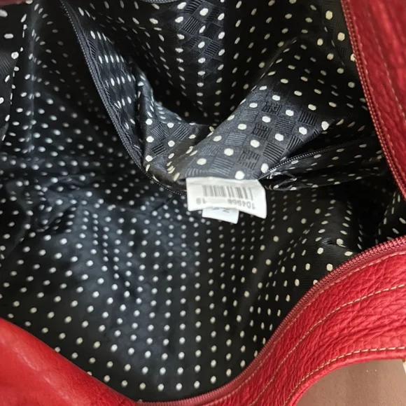 FURLA | Cherry Red Satchel w/Popping White on Black Polka Dot Interior - Picture 5 of 16